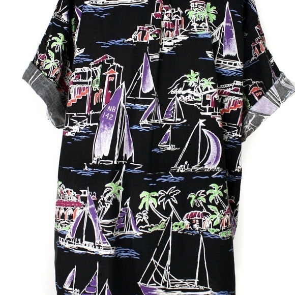 Vintage Newport Blue Hawaiian Shirt Tropical Sail Boat Print Black XL - Hey Viv - Picture 5 of 7